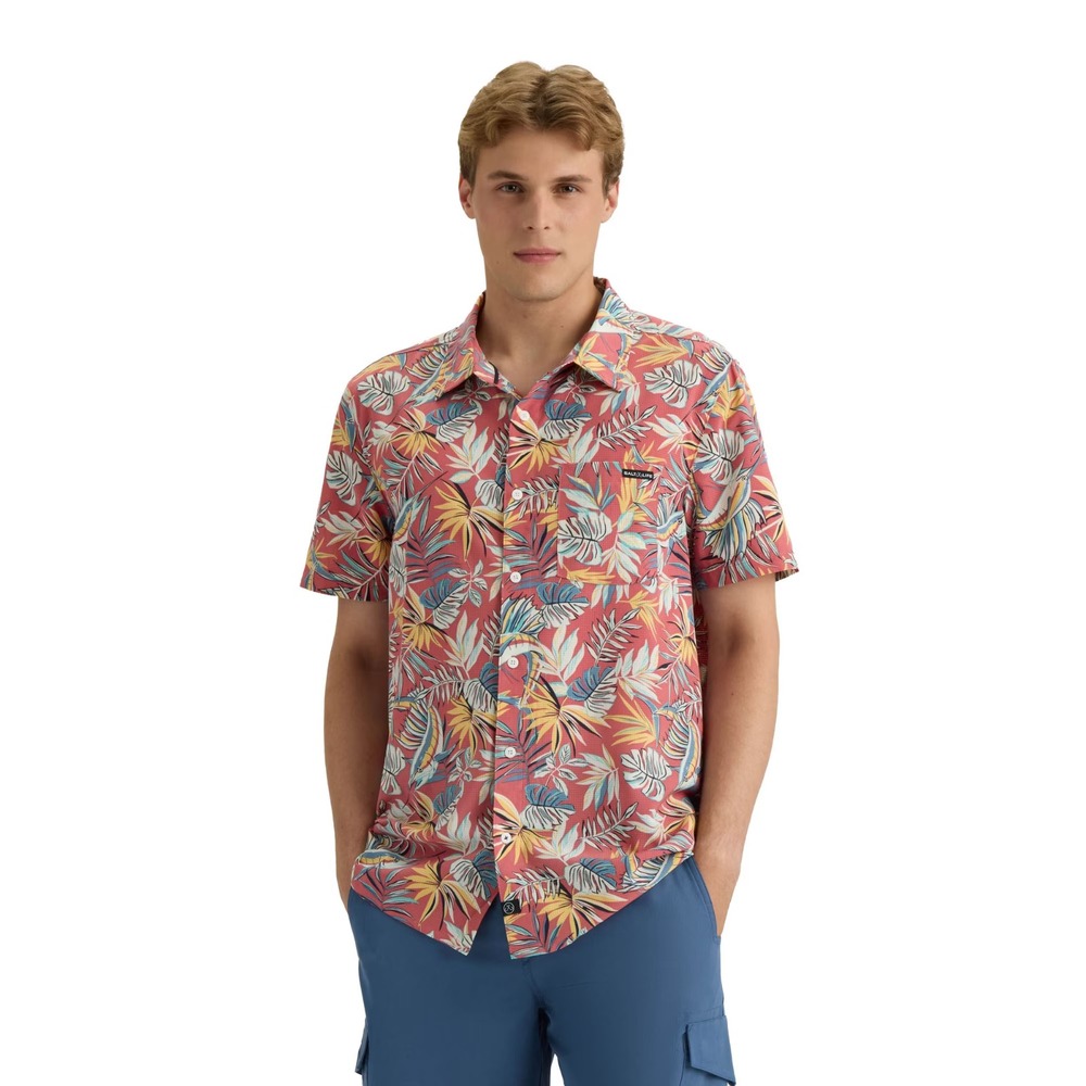 Salt Life Mens Tech Shirt Coral Tropical Palm Print Button Down XL NWT